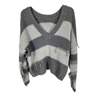 Revolve One Grey Day striped distressed cotton and cashmere sweater XS & S NEW